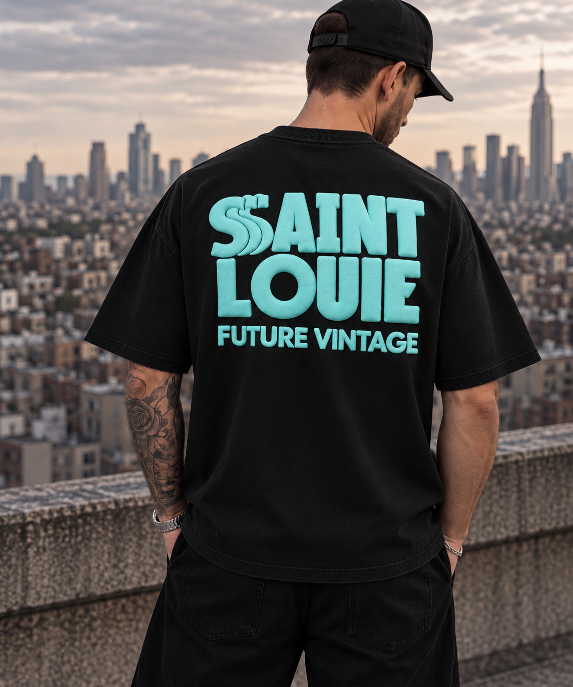 FUTURE VINTAGE —  AQUA PUFF PRINT ACID WASH TEE